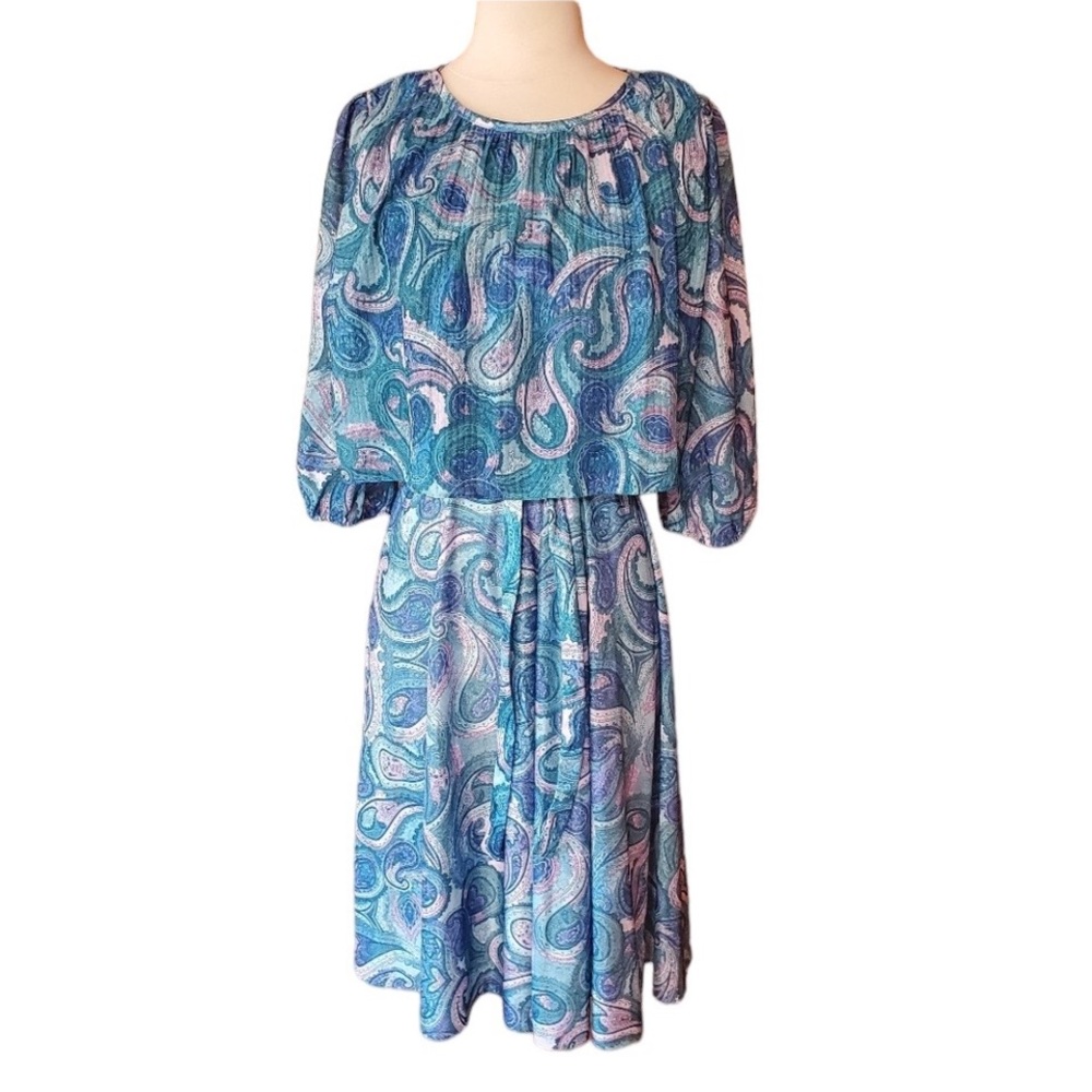1980s Carriage Court Multi-Color Blouson Dress